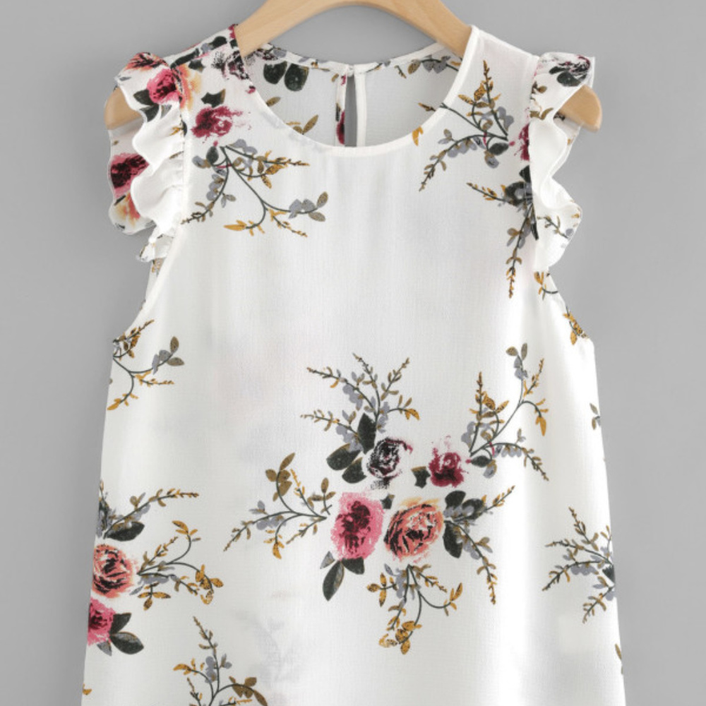 Frilled Armhole Button Closure Back Shell Top New